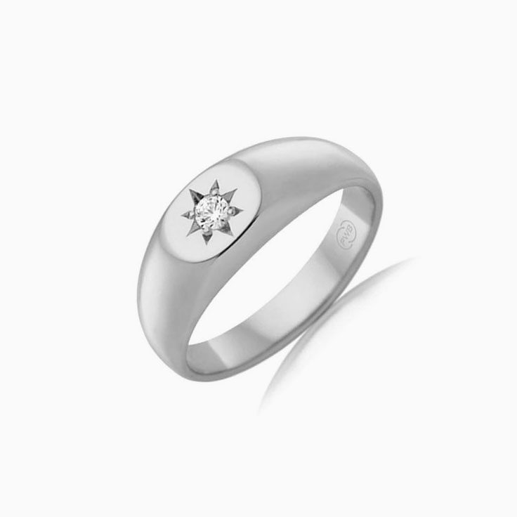 Drop Set Star Signet Ring