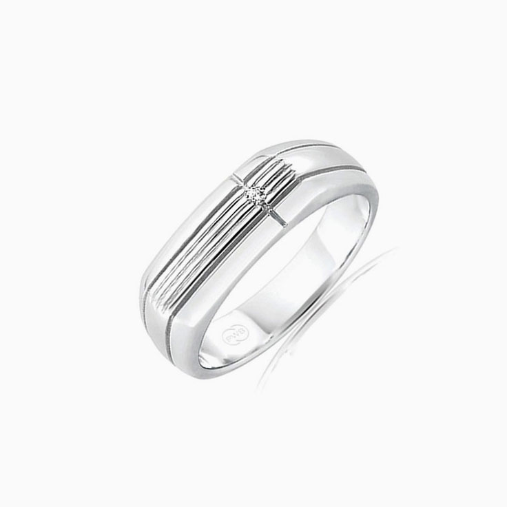 Grooved Diamond Signet Ring