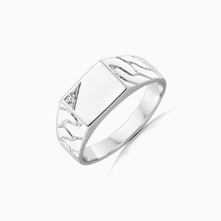 Diamond Studded Carved Signet Ring