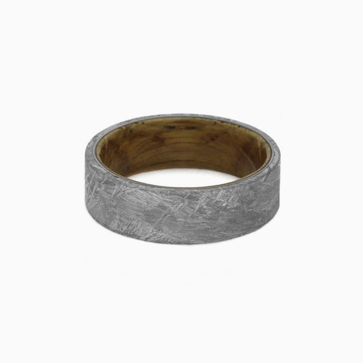 Meteorite Ring With Whiskey Barrel Wood Sleeve