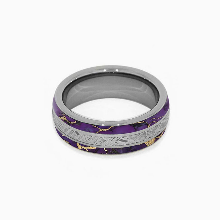 Mens Turquoise Band With Meteorite And Titanium