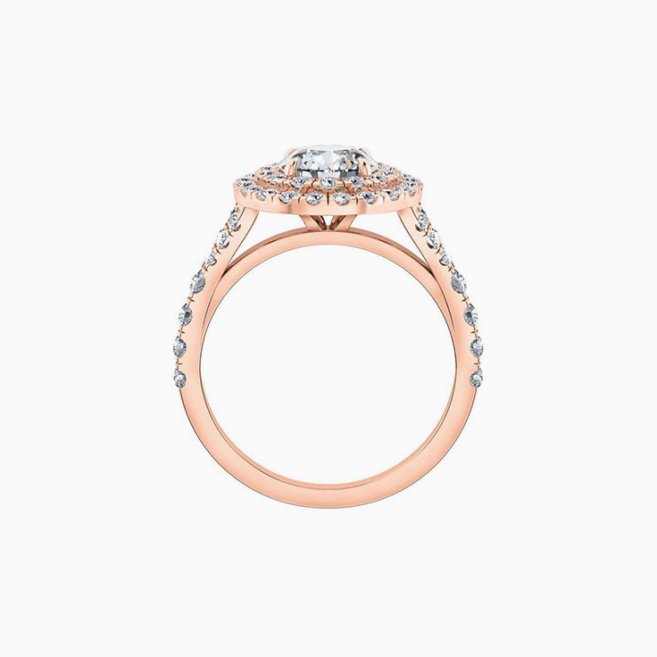 Round double halo on a split band engagement ring
