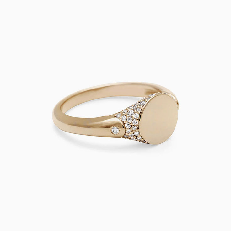 Engravable diamond signet ring