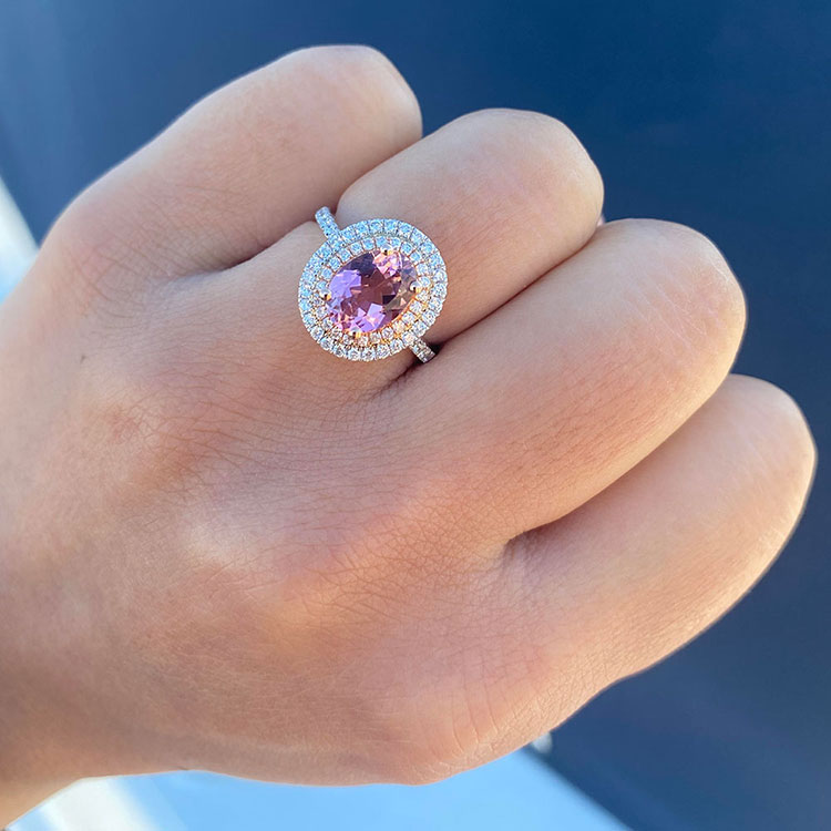 Pink Tourmaline halo ring