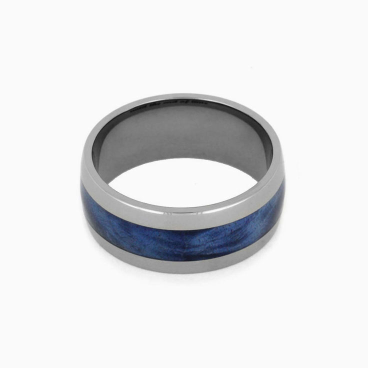 Blue Box Elder Burl Wood Ring Titanium Wedding Band