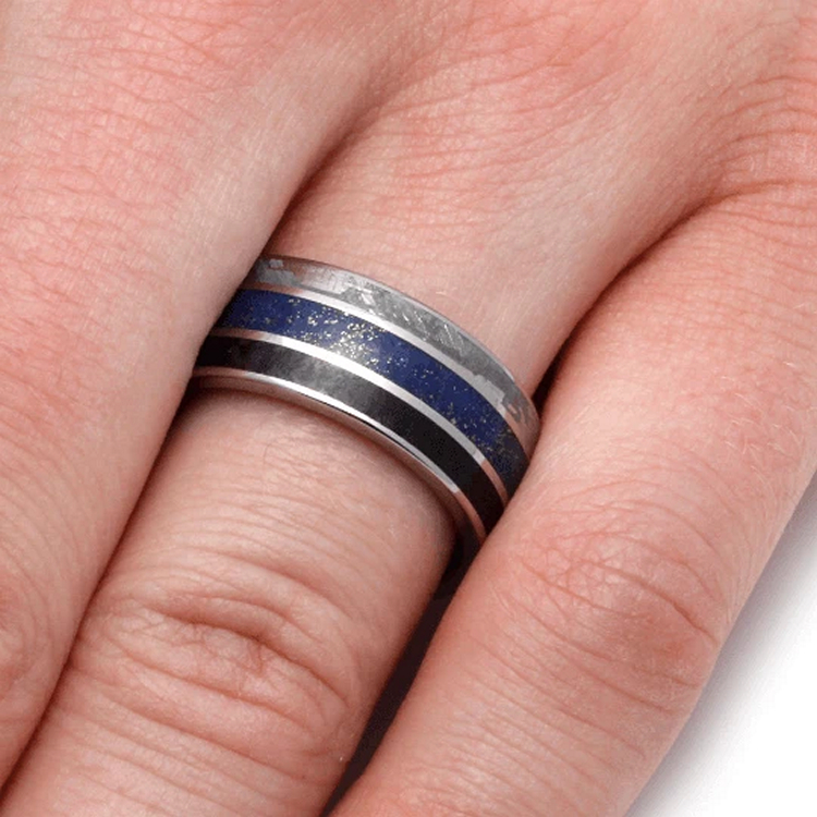 Meteorite Band With Lapis Lazuli And Dino Bone
