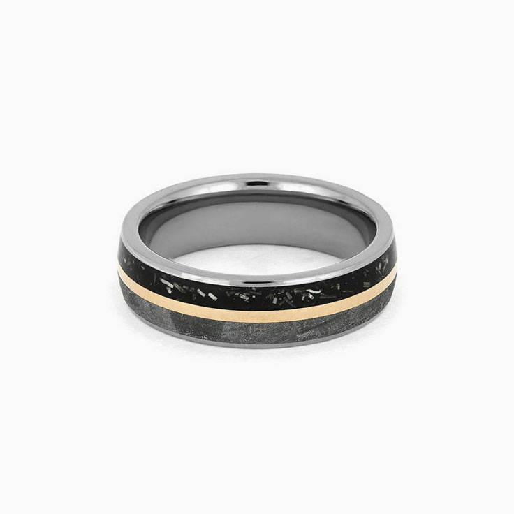 Black Stardust Wedding Band with Gold and Meteorite