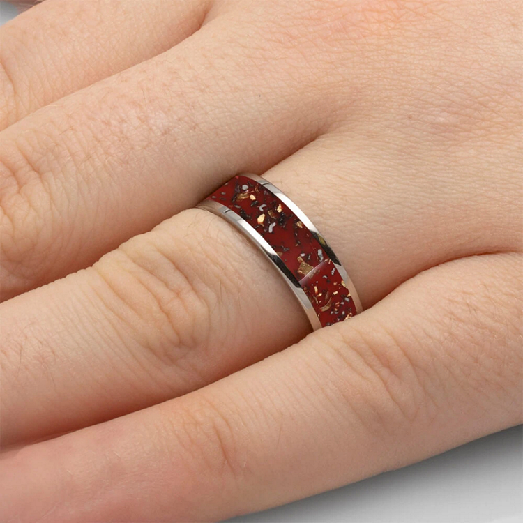 Mens Red Stardust Wedding Ring