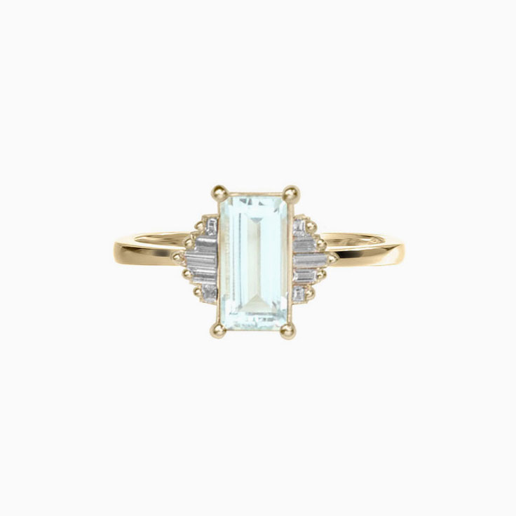 Rectangle Aquamarine and diamond ring