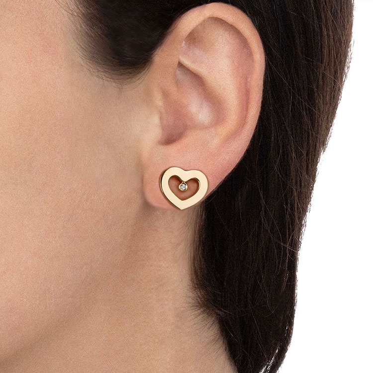 Gold and Diamond Heart Earrings