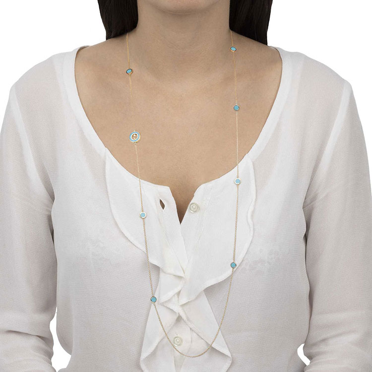 Long Turquoise and Diamond Necklace