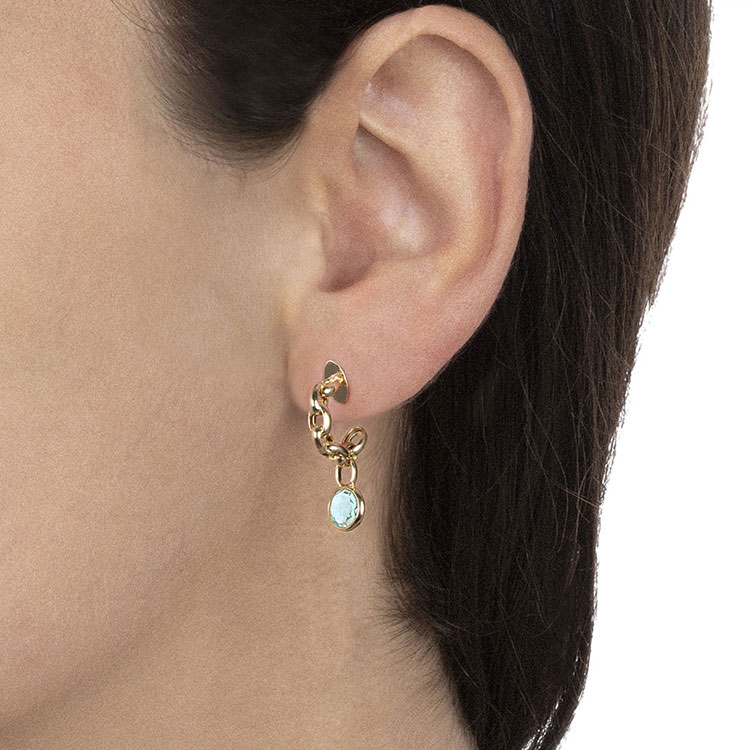 Moon Circle Earring With Blue Topaz