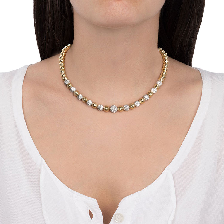 Diamond And Gold Graduated Sphere Necklace