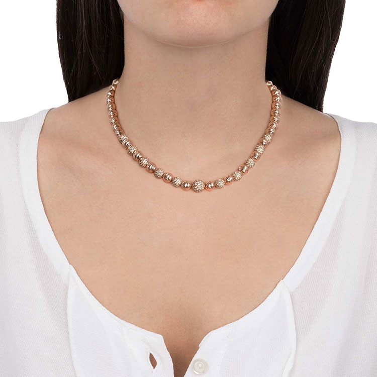 Diamond And Rose Gold Graduated Sphere Necklace