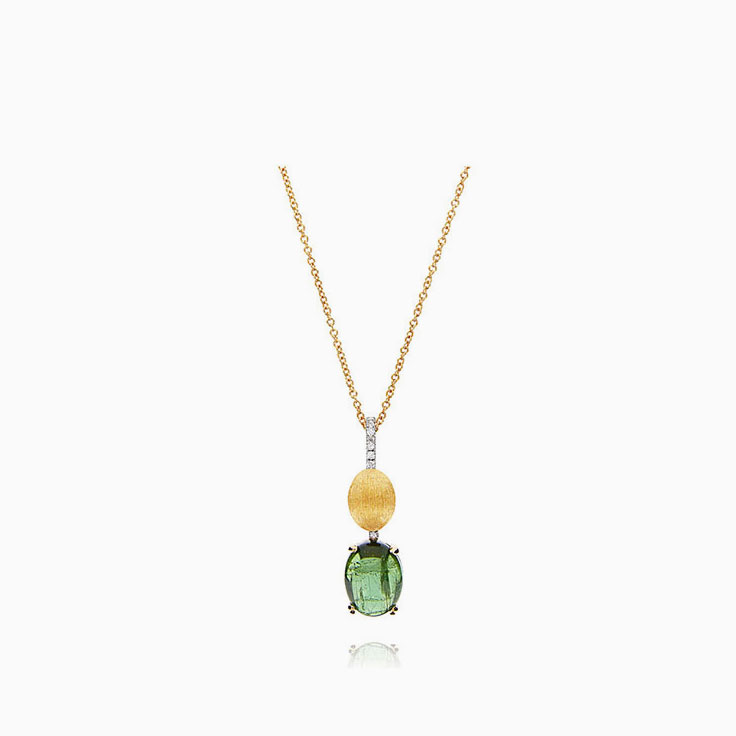 Green Tourmaline Gold Necklace With Diamonds